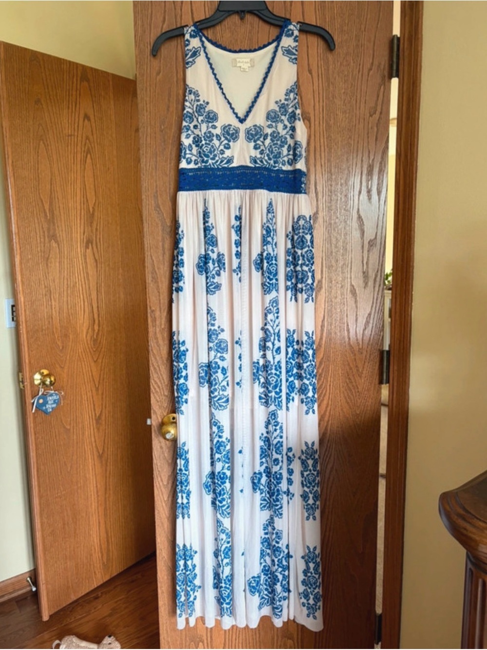 Blue Floral Embroidered V-Neck Maxi Dress Altar’d State